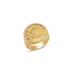 Rebecca Ring in 14k gold, front view showing detailed engraving