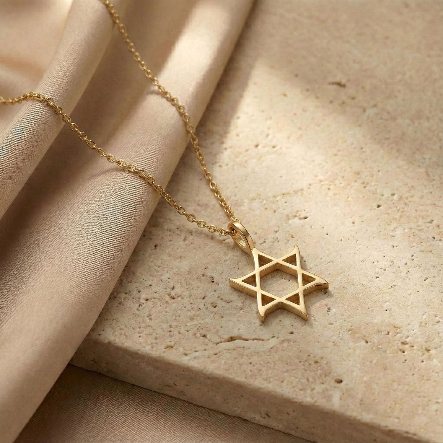 Curved  Star of David Necklace in 18K Gold Vermeil – styled lifestyle photo
