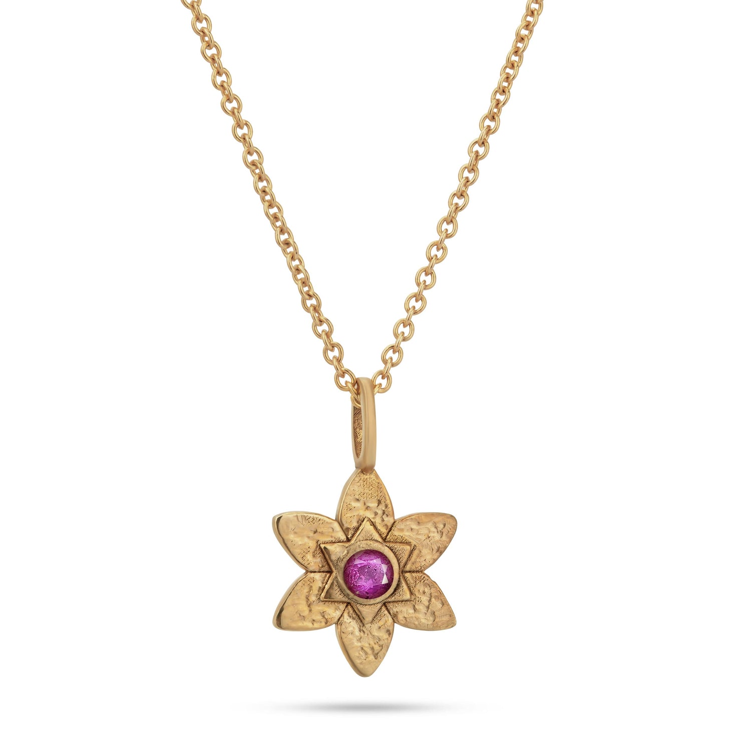 Petal Star of David Necklace in 18K Gold Vermeil with pink sapphire – front view