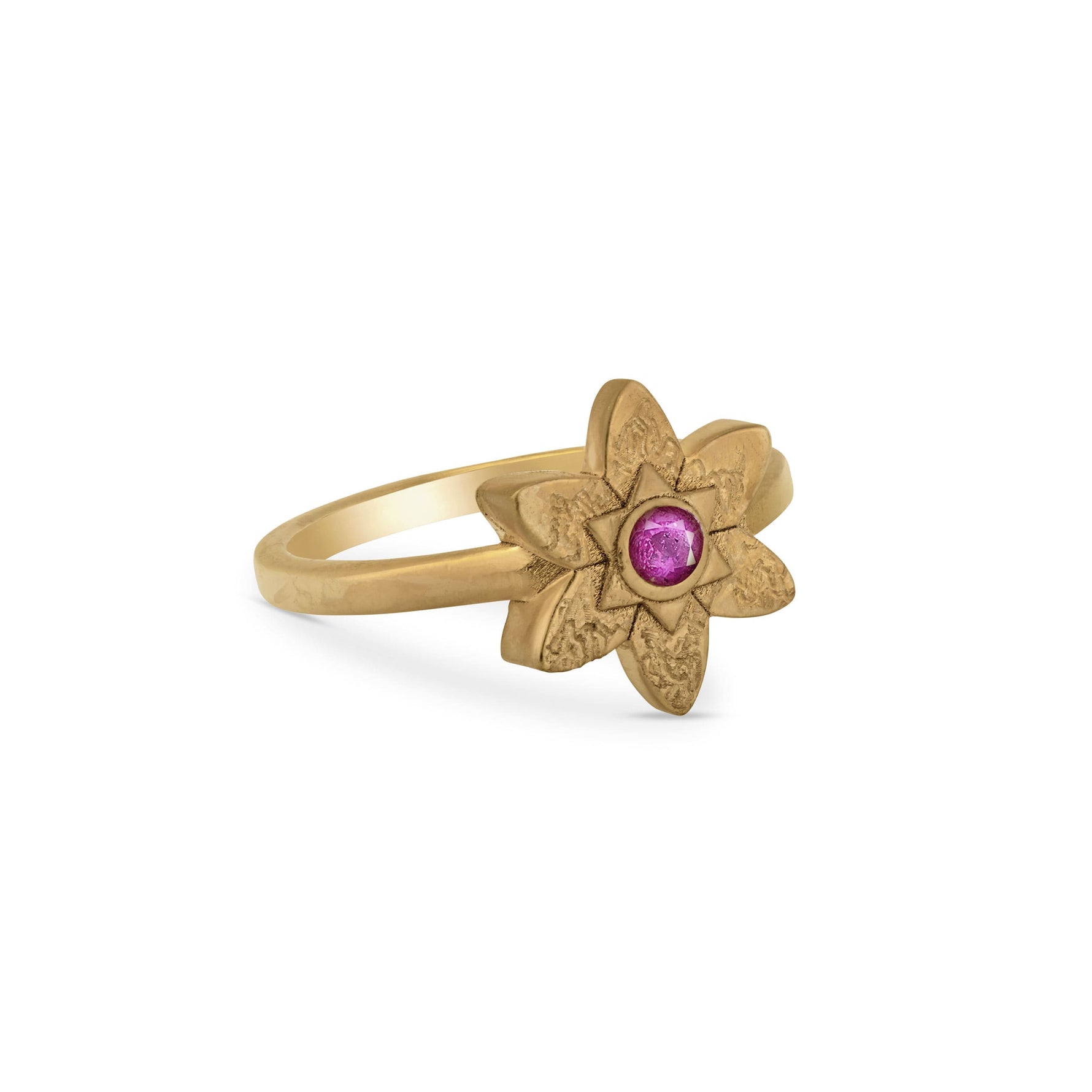 Petal Star of David Ring in 18K Gold Vermeil with pink sapphire – angled view