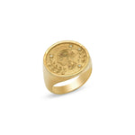 Front view of Leah Ring in solid 14k gold with engraved face