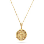 Hebrew letter Hey pendant front view in 14k gold