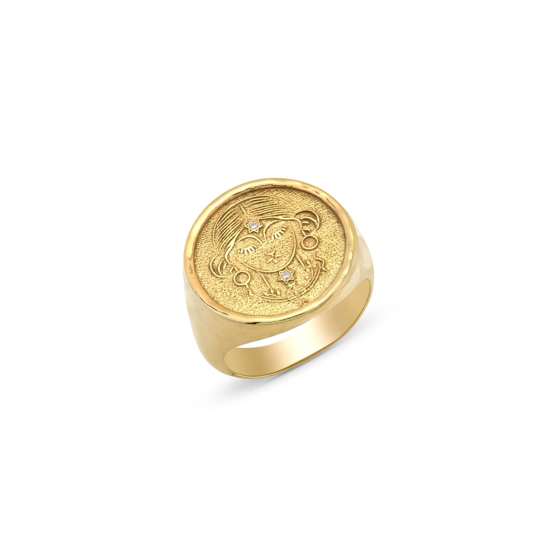 Rachel Ring shown from front angle with embossed design detail.