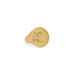 Rebecca Ring in 14k gold, angled side view highlighting dome and form