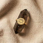 Classic Star of David coin ring in 18K gold vermeil displayed on a smoky crystal over soft fabric.