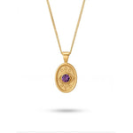 Wisdom and Sefirot necklace in 14K solid gold with a brilliant-cut purple sapphire, handcrafted in our Tel Aviv atelier.
