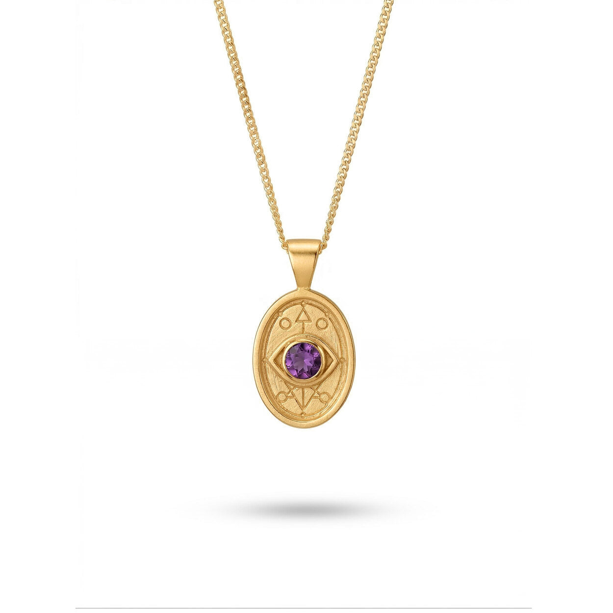 Wisdom and Sefirot necklace in 14K solid gold with a brilliant-cut purple sapphire, handcrafted in our Tel Aviv atelier.
